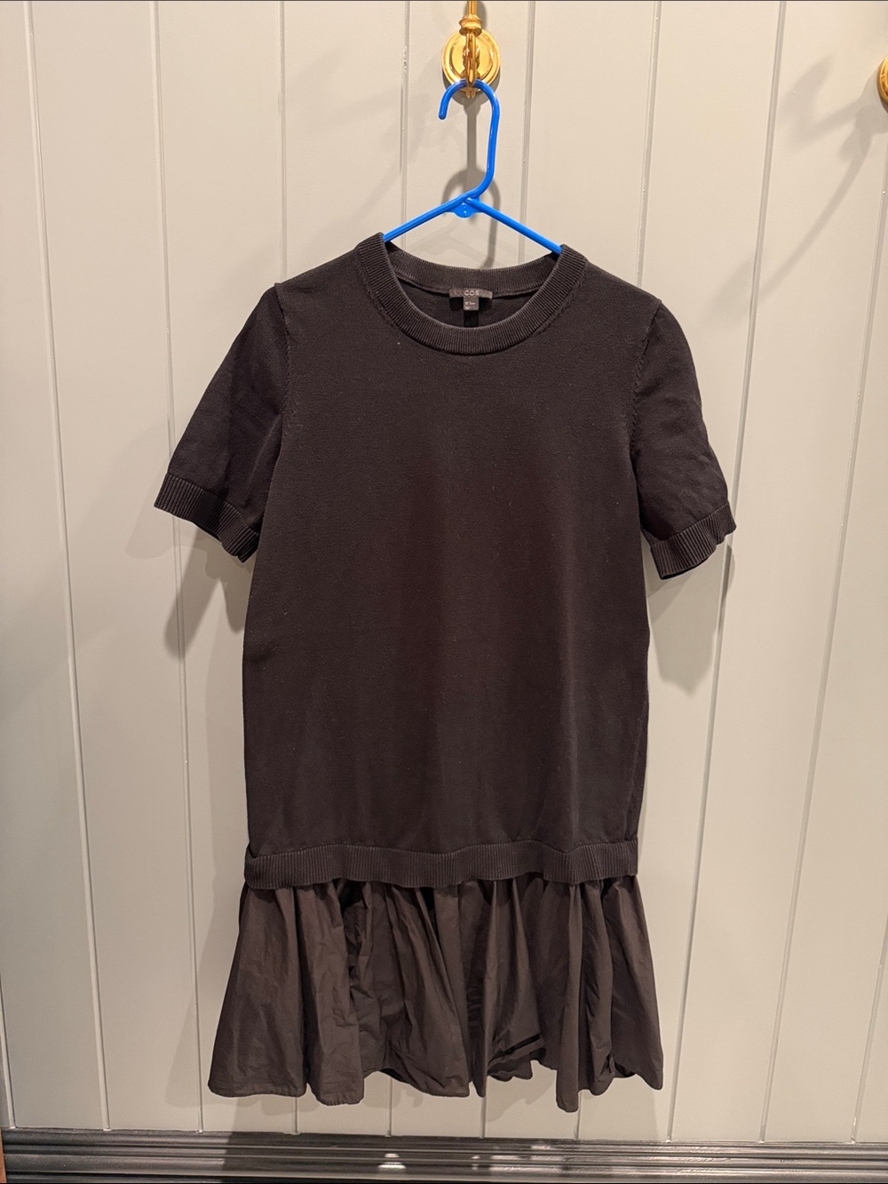 Cos Black Short Sleeve Knit Dress with Flared Skirt